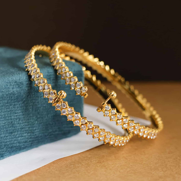 Our Lab Created Double Raw Closed Setting Diamond Bangles In 22k Yellow Gold 