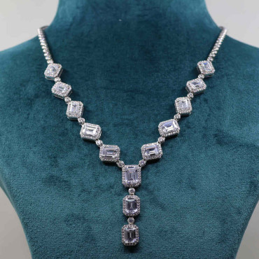 Solitaire Emerald Cut Diamond Necklace For Women's