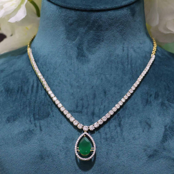 Round and Green Pear Shape Lab Grown Diamond Necklace