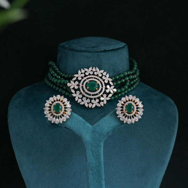 Our Traditional Lab Grown Diamond Choker Necklace Set with Earrings 