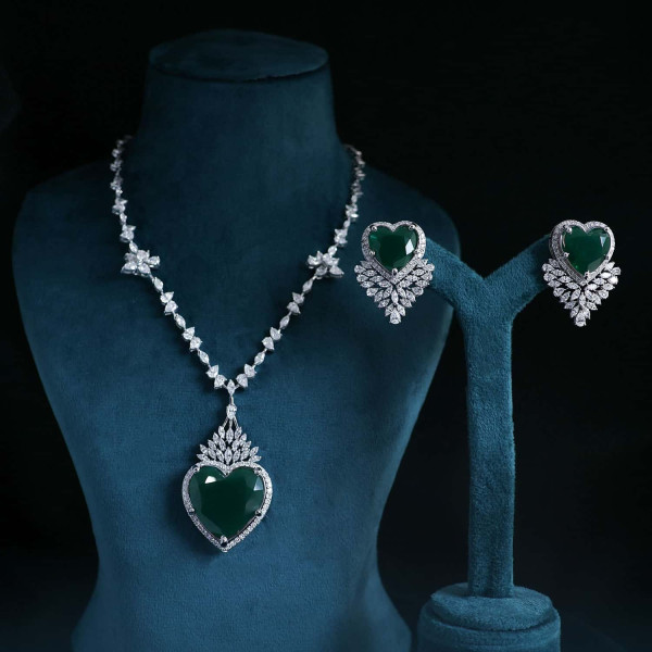 Lab Created Fancy and Round Shaped Unique and Beautiful Diamond Necklace Set with Earrings 