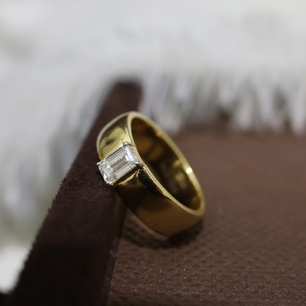 0.70 CT Emerald Cut Lab Grown Men's Diamond Ring  