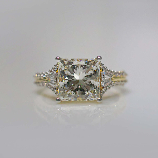 Beautiful Princess and Baguette Cut Lab Grown Diamond Engagement Ring 