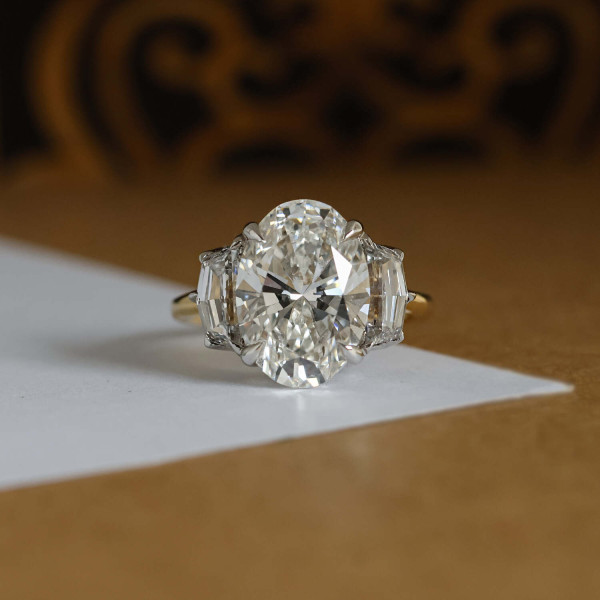 Three Stone Oval and Cadillac Diamond Ring Conflict Free Diamond Wedding Gift